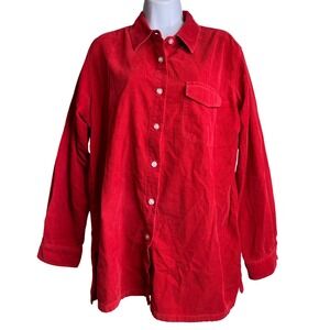 Vintage‎ California Style Womens Red Corduroy Button Down Shirt Sz XL Oversized
